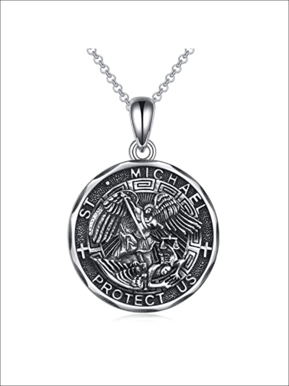 Sterling Silver Saint Michael Pendant Necklace Religious Jewelry Gift
